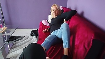 A Blonde Beauty Experiences Her Initial Foot Worship Session
