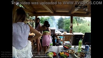 Outdoor Pussy Party With Girls In Mini Skirts And Lingerie