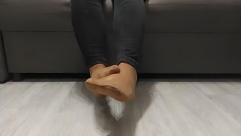 Monika Nylon Unveils Her Shapely Legs Encased In Sheer Nylon Hosiery From A Day'S Wear