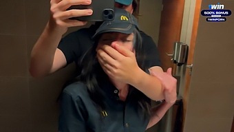 Daring Bathroom Encounter In Mcdonald'S Restroom Due To Spilled Soda. Extreme Public Sex With A Mcdonald'S Employee - Eva Soda