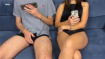 Stepbrother Joins Stepsister In Watching Porn And Reaching Orgasm Together